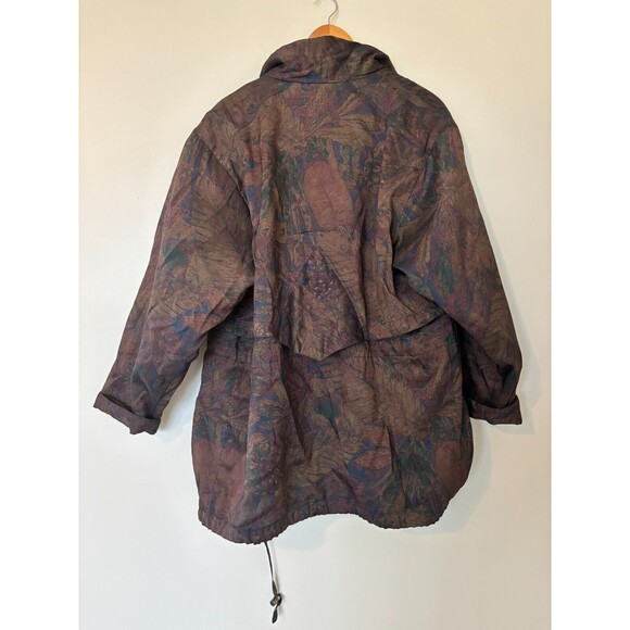 Vintage London Fog Womens Medium Parka Jacket Floral Leaves Brown Insulated 90s - Picture 4 of 16